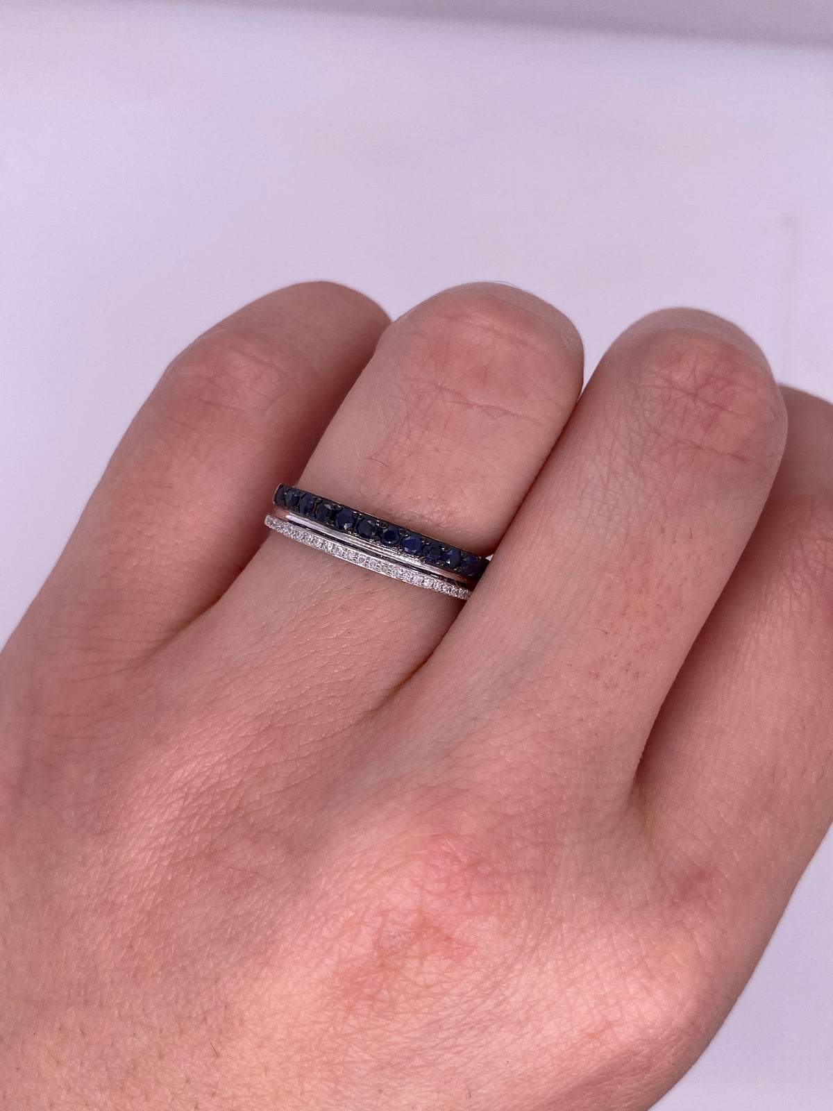 A0064 - Anillo doble fila zafiro y diamante