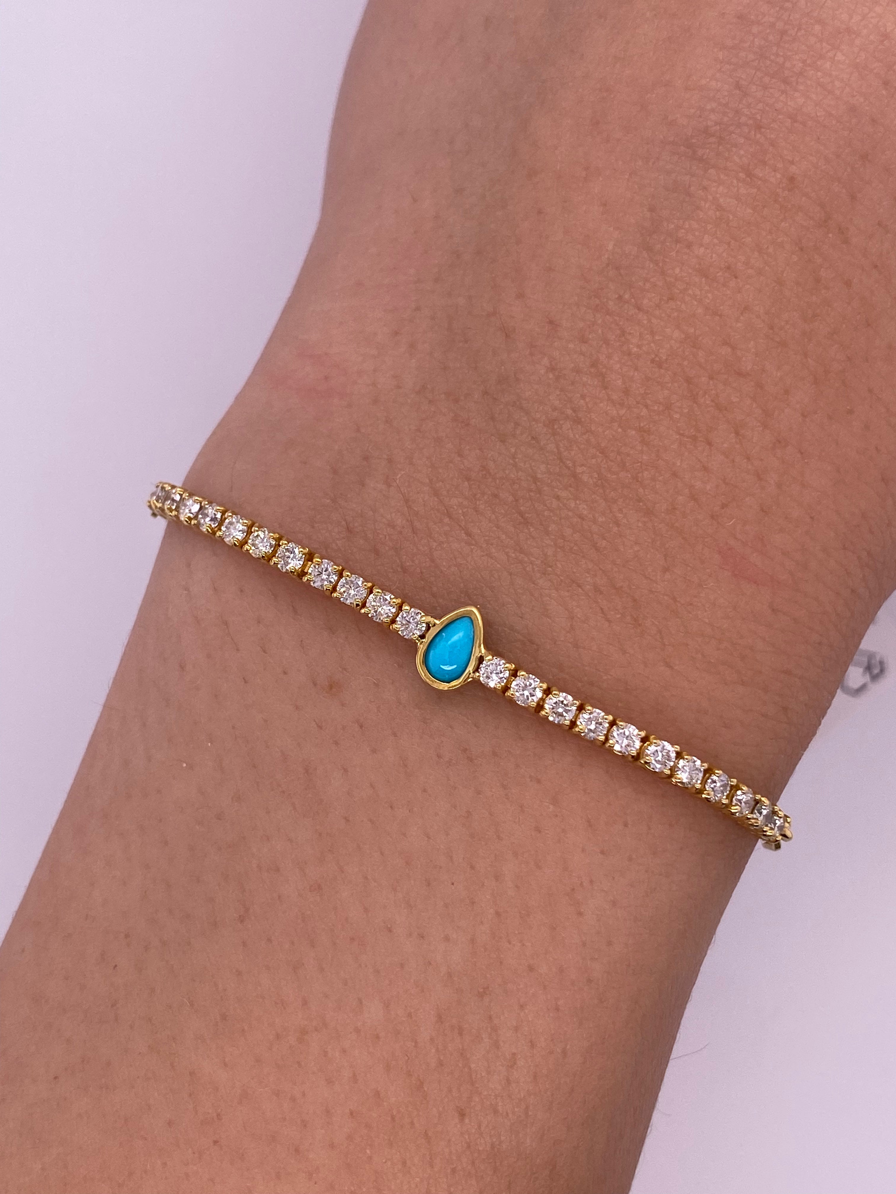 P0190 - Pulsera brillantes con turquesa central biselada