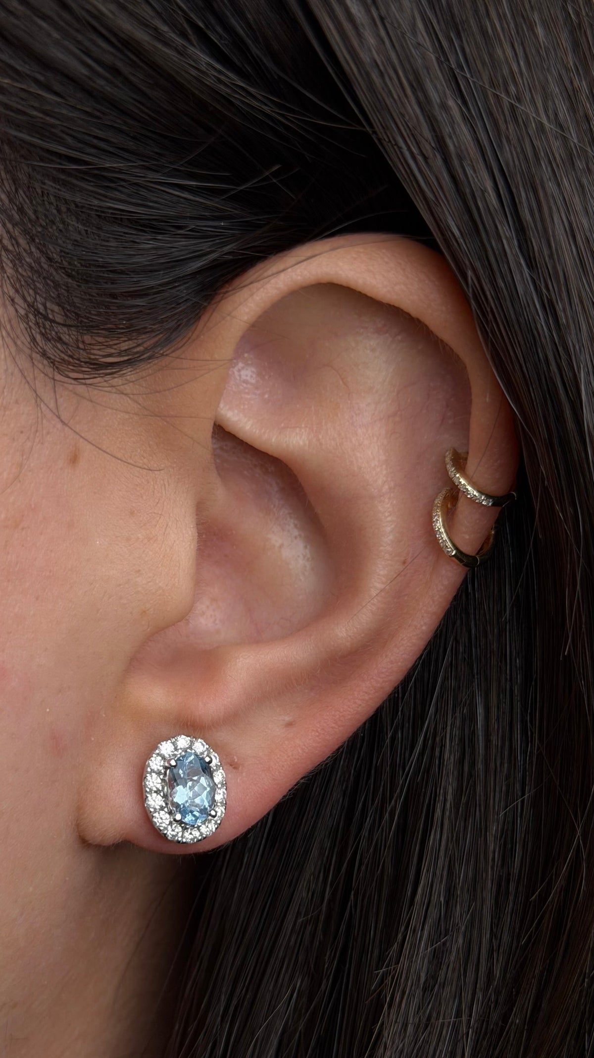 R0199 - Studs aguamarina oval con halo