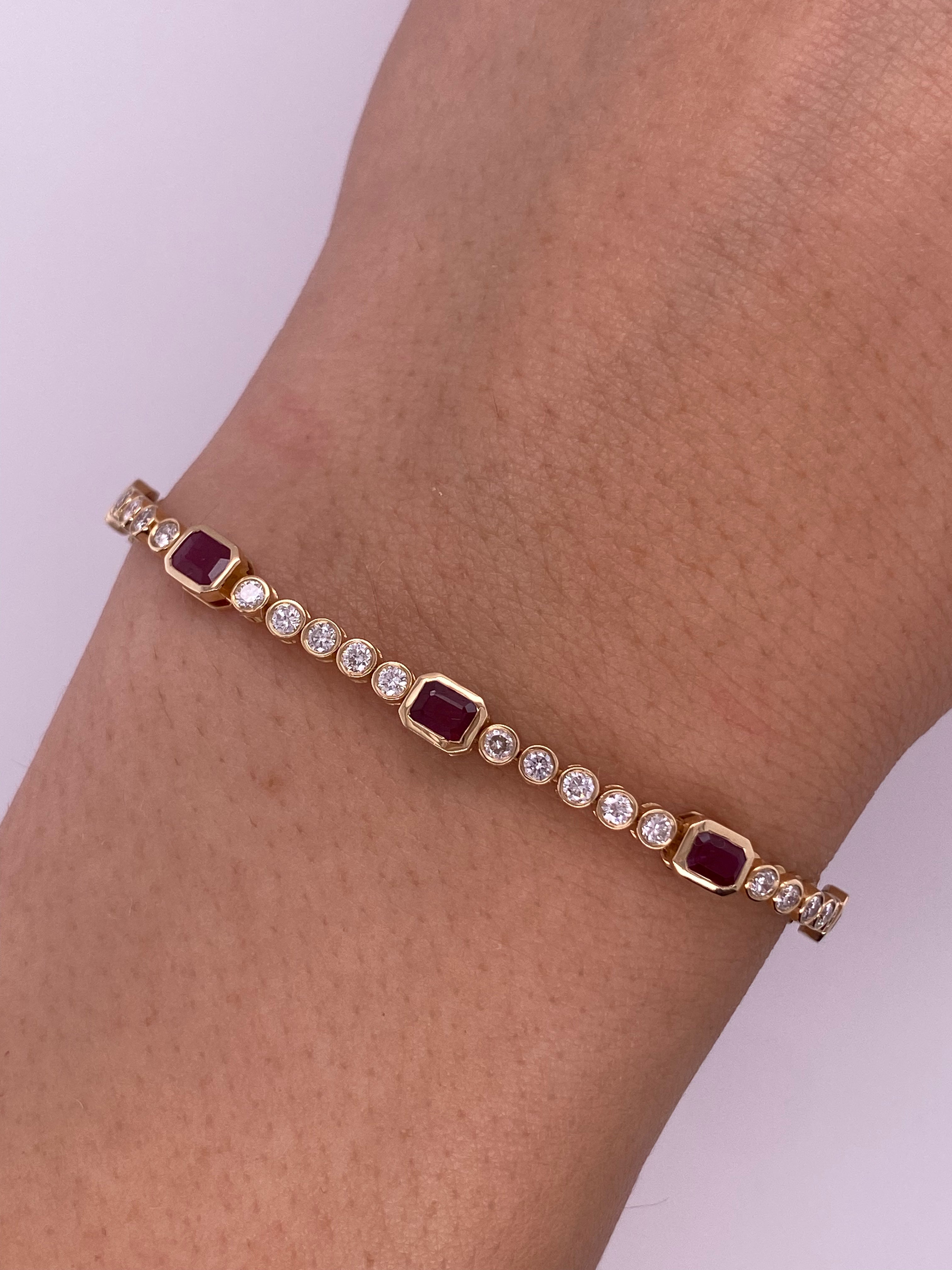 P0042 - Pulsera tennis diamantes biselados con rubí
