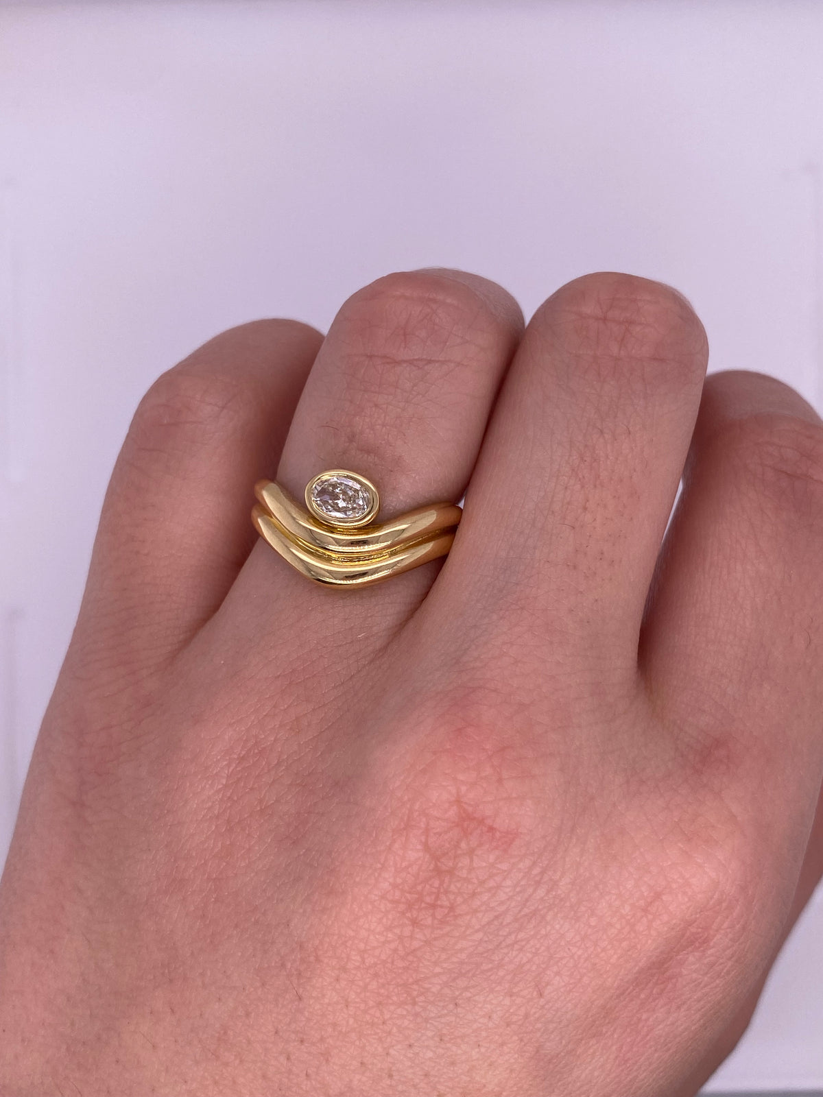 A0129 - Anillo doble fila chunky con diamante oval biselado