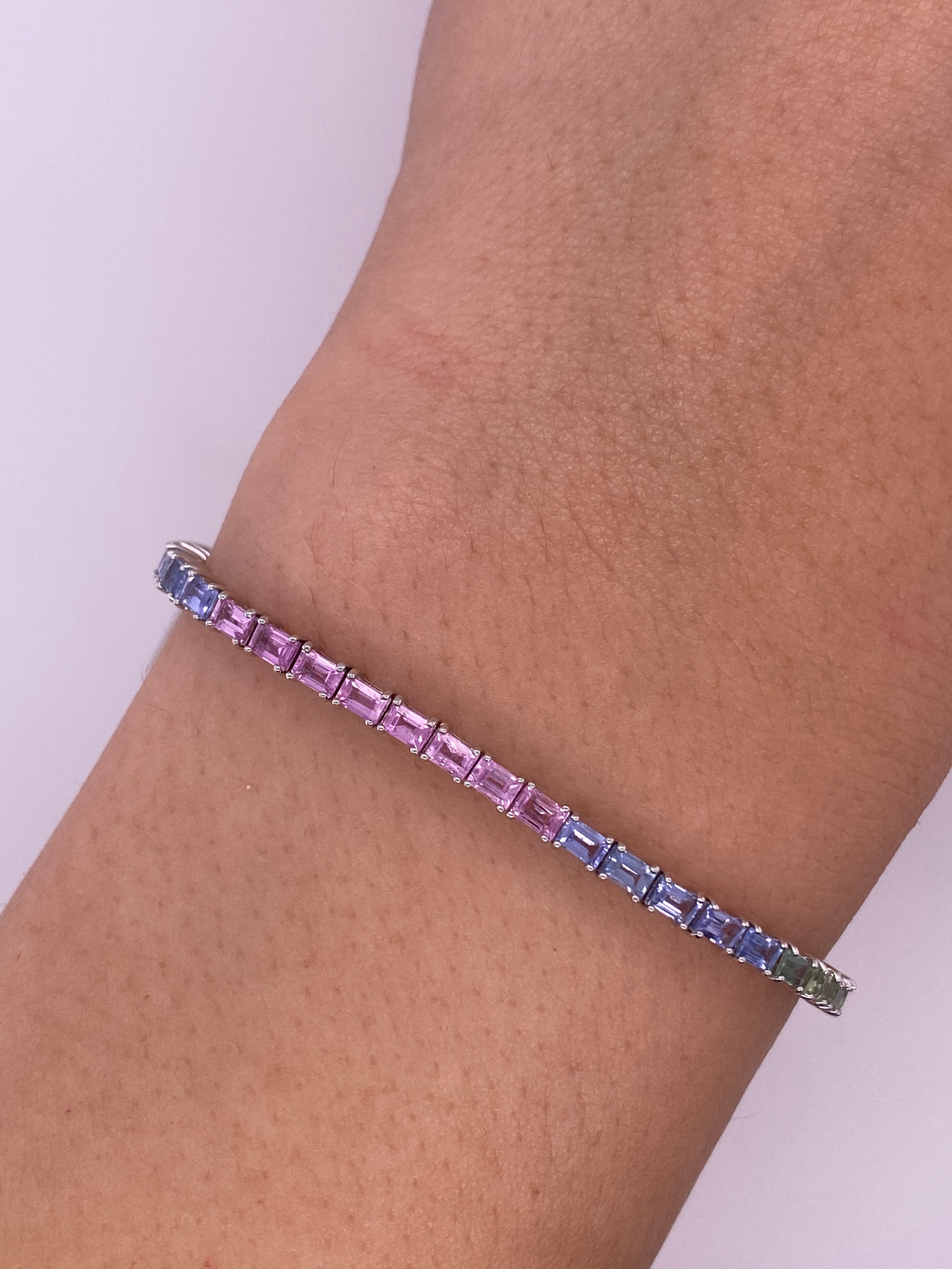 P0036 - Pulsera tennis baguettes de zafiro multicolor