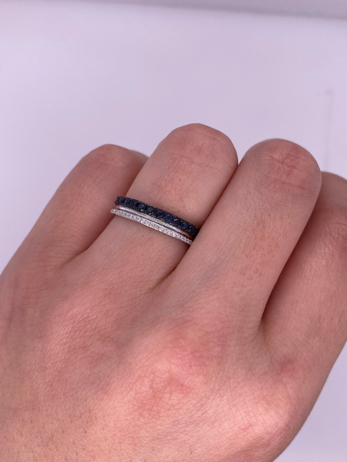 A0064 - Anillo doble fila zafiro y diamante