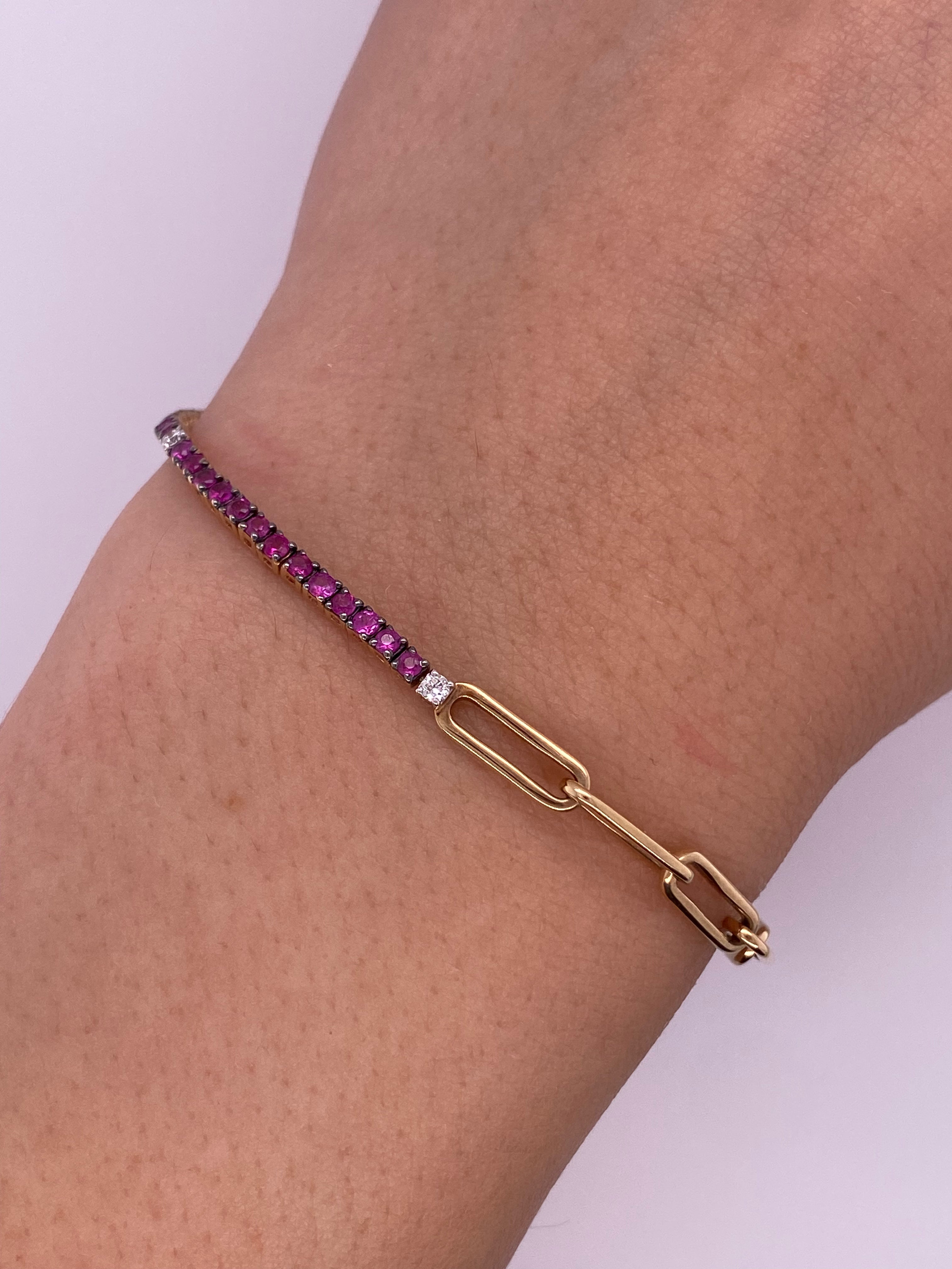 P0077 - Pulsera media tennis de rubí rodizados con paperclip