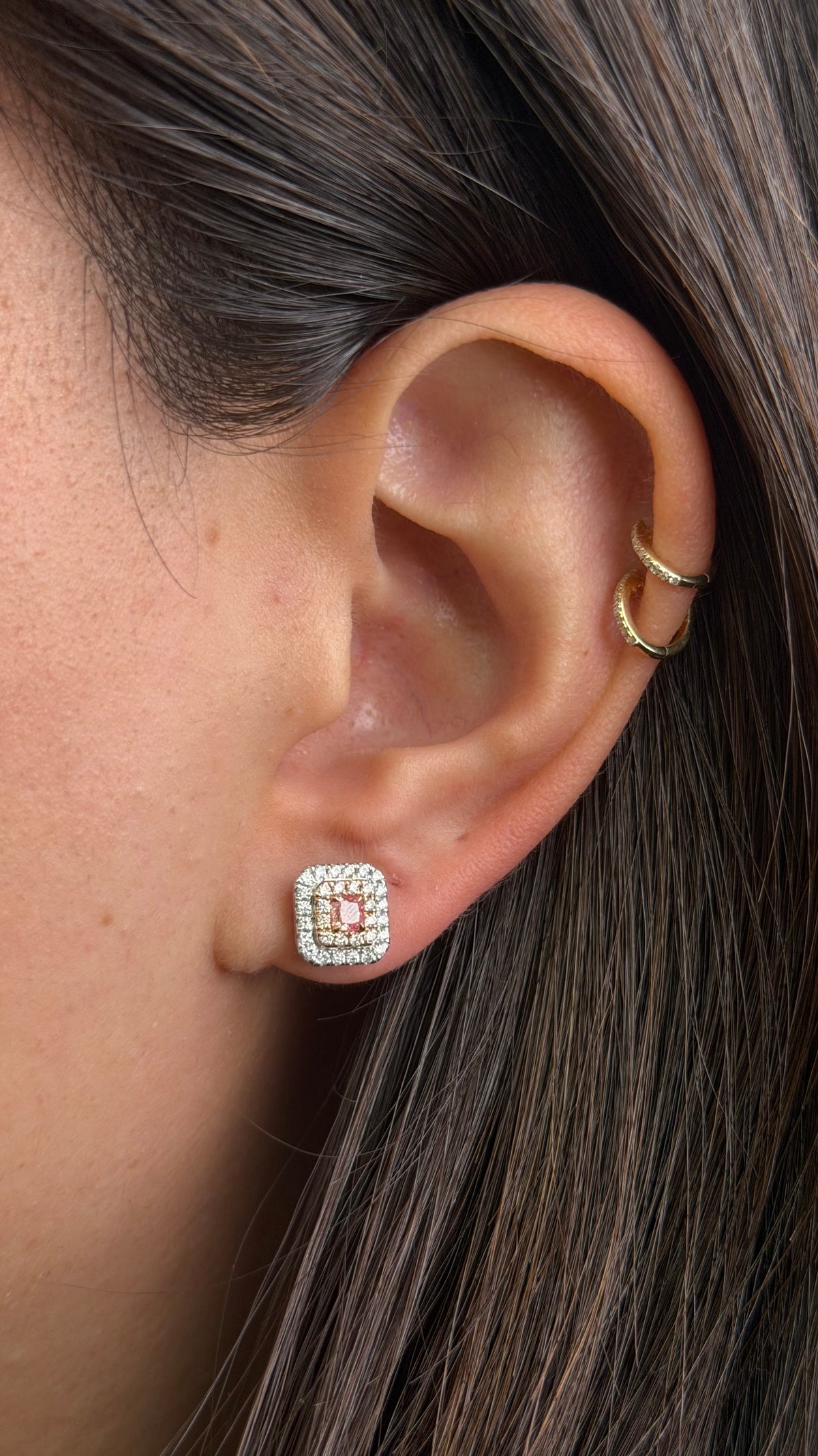 R0242 - Studs brillante rosa con doble halo