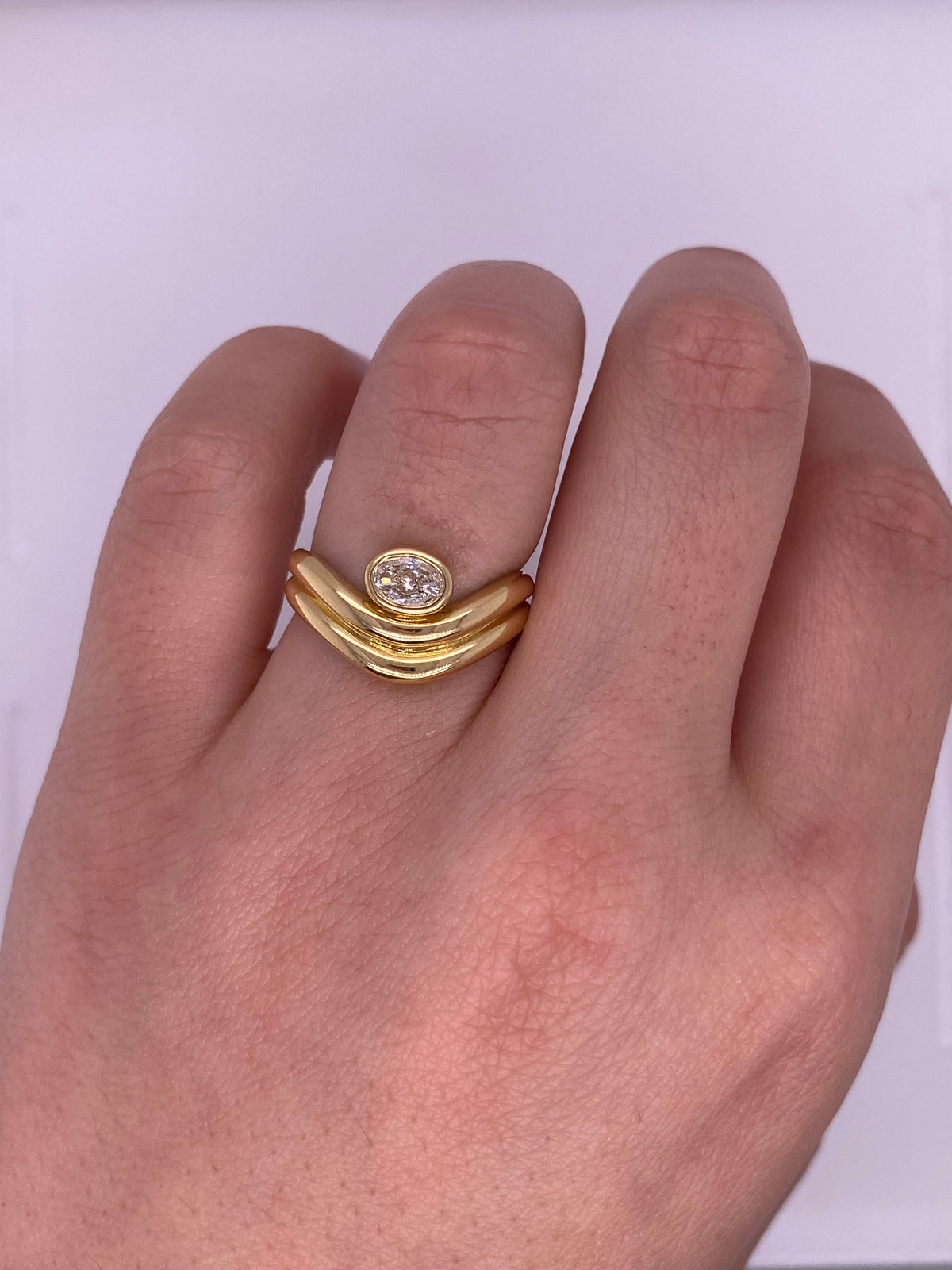 A0129 - Anillo doble fila chunky con diamante oval biselado