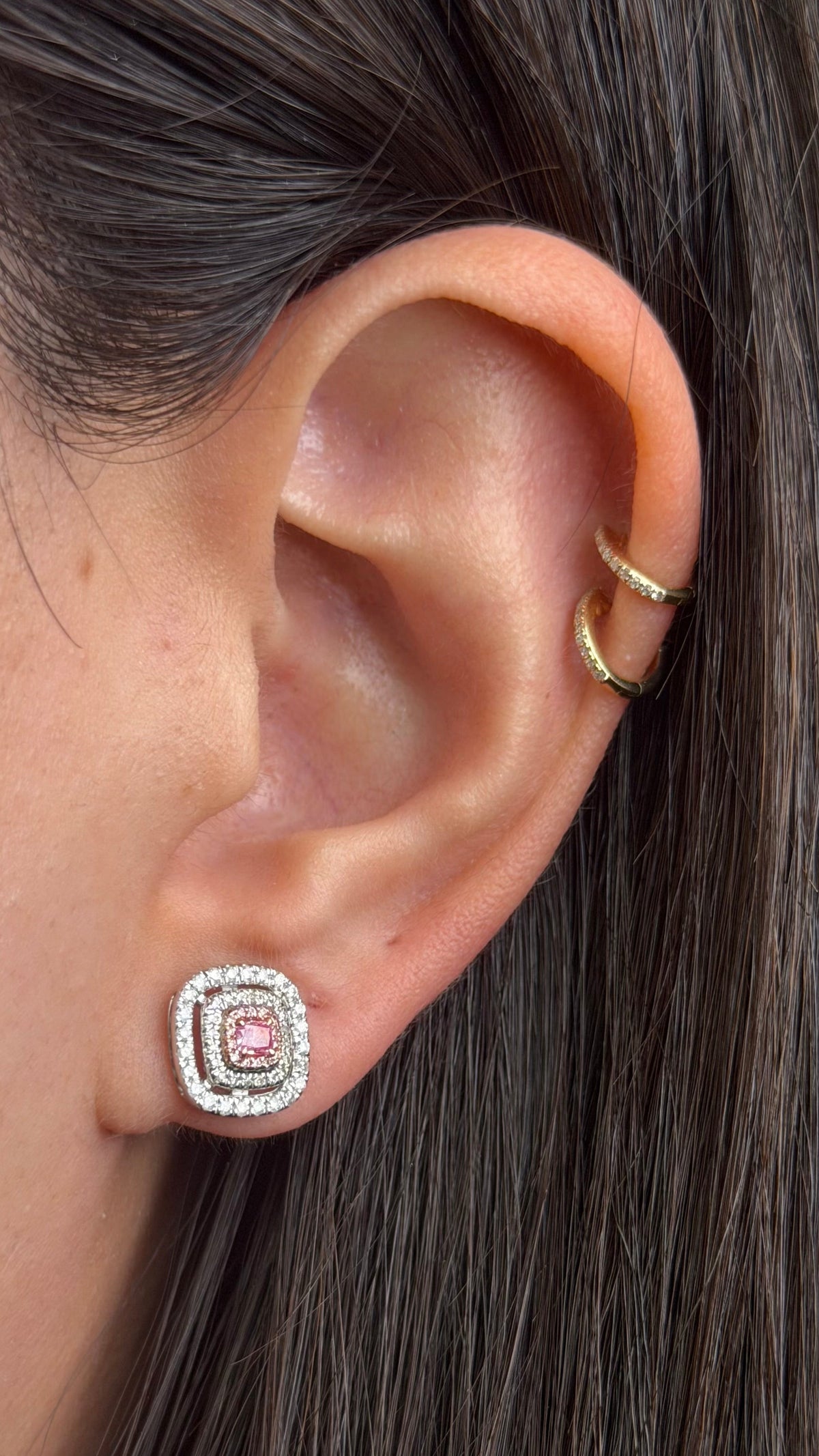 R0234 - Studs diamante rosa con doble halo
