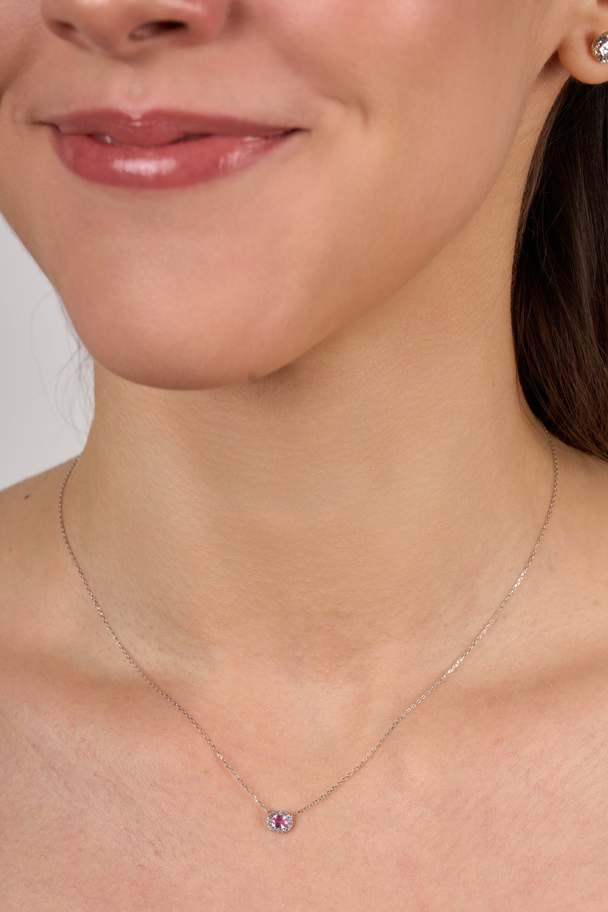 C0200 - Collar zafiro rosa oval chico con halo