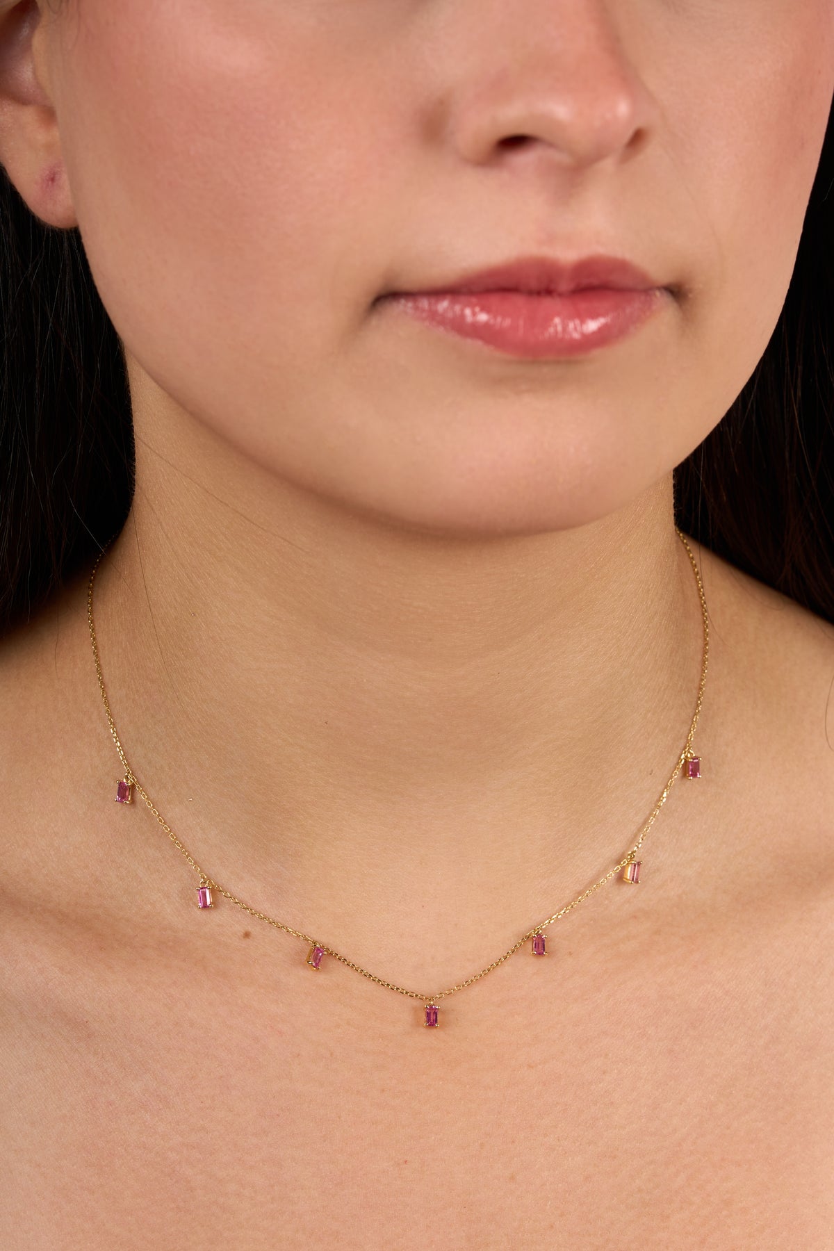 C0144 - Collar zafiros rosa colgantes