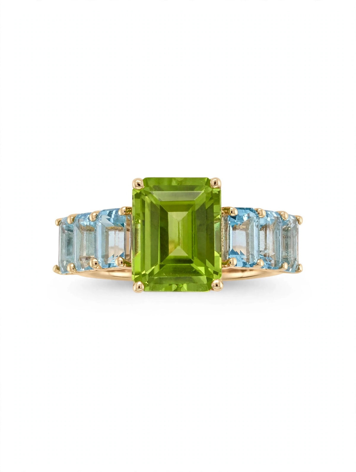 A0089 - Anillo peridoto central con topacio azul